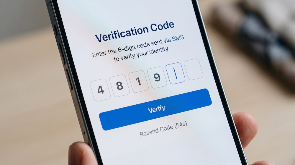 One-Time Password Verification on Smartphone Screen. Example of multifactor authentication.